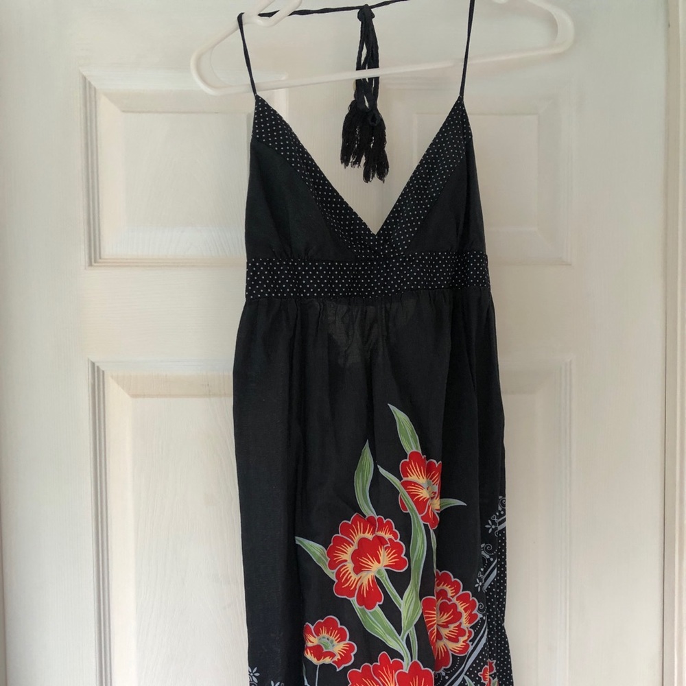 floral dress spaghetti strap Black Red